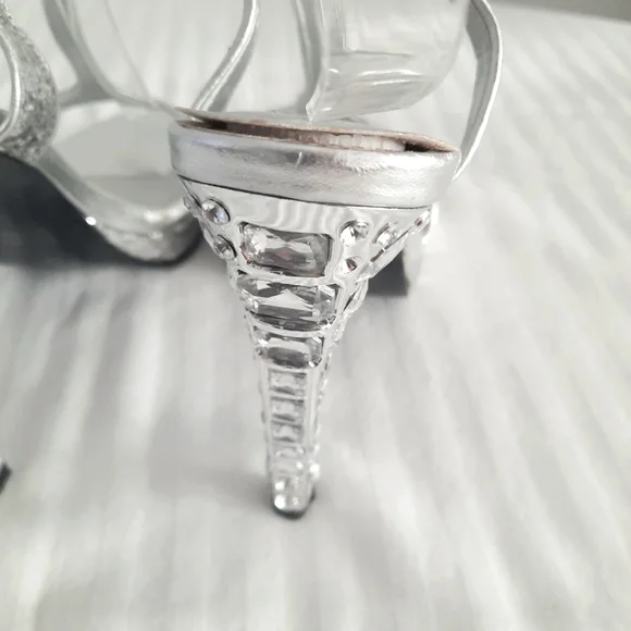 Sparkly Silver high heeled sandal shoes Size 9 - Picture 7 of 15